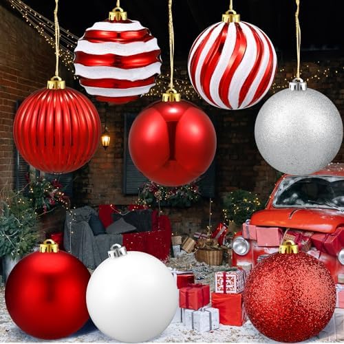 Deekin 8 Pack Large Christmas Ornaments Balls, 6 Inch Jumbo Glitter, Vivid