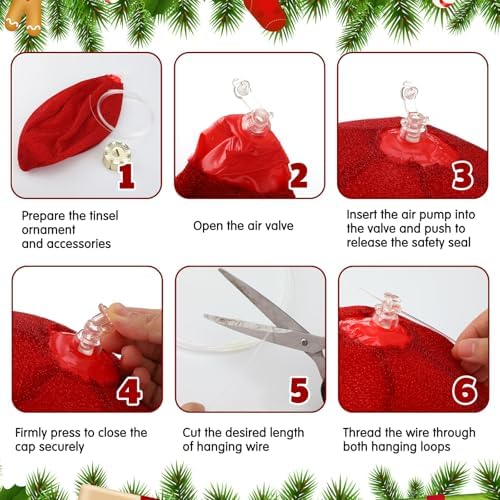 Jetec 6 Pcs 10 Inch Christmas Ball Ornaments, Red Silver Cap Inflatable