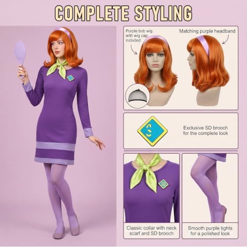 Adult Daphne Costume Women Purple Dress Halloween Outfit