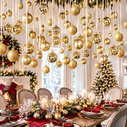 Halloscume 78 Pcs Christmas Ball Ornaments Ceiling Hanging Decor, Beige