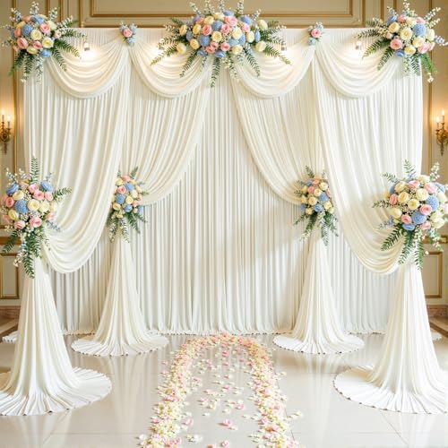 8 Panels Ivory Backdrop Curtain for Wedding Parties Wrinkle Free Ivory Photo Curtains Backdrop Drapes Fabric Decoration for Baby Shower Photography 40ft(W) x 10ft(H)