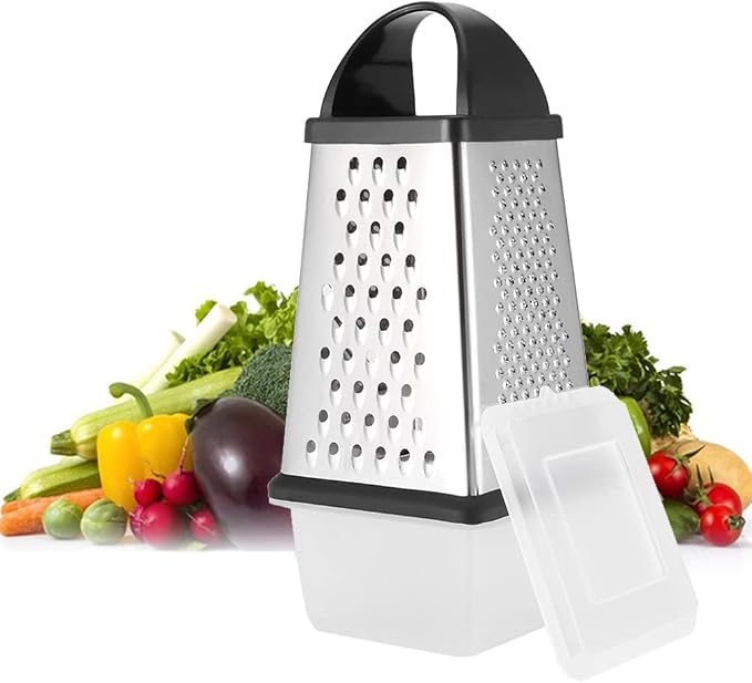 Cheese Grater, 4 Sided Box Grater Stainless Steel Cheese Grater Shredder Slicer for Grading Cheeses Fruits Vegetables Chocolates Peeler