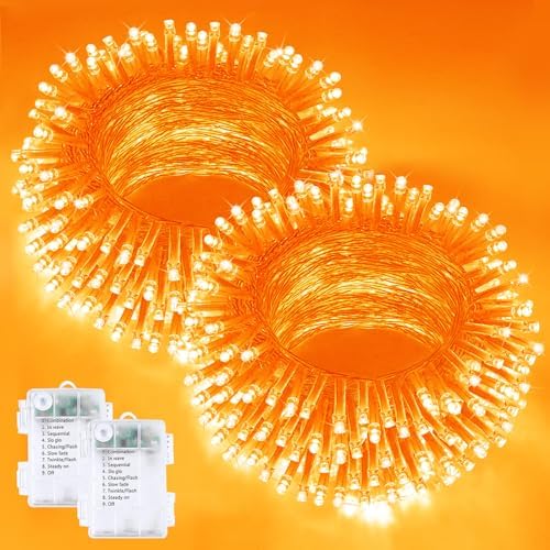 2 Pack 200 LED Battery Operated Halloween Lights, String Lights 8 Modes