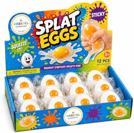 The Dreidel Company 144 Count White Sticky Egg Splat Balls - Soft Squishy Liquid Filled Yolk Stress Relief Fidget Toys, Novelty Party Favors and Goodie Bag Fillers