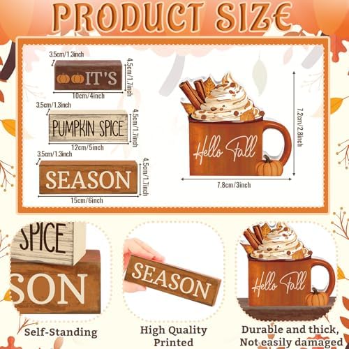 Lineshading 4 Pcs Fall Table Decor for Home, Pumpkin Spice Coffee Bar Sign