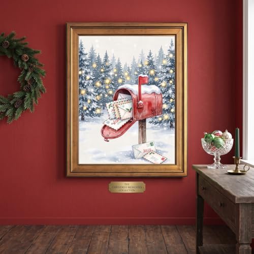 Framed Red Mailbox Holiday Canvas Print Gold Frame Inch 16x20