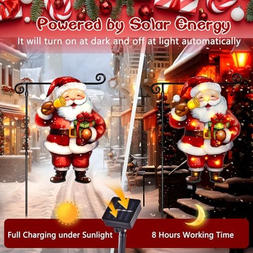 12x18 Lighted Christmas Santa Garden Flag, 8 Modes Solar LED