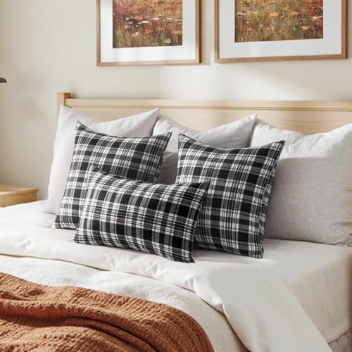 MIULEE Halloween Plaid Pillow Covers Scottish Tartan 16x16 Black and White