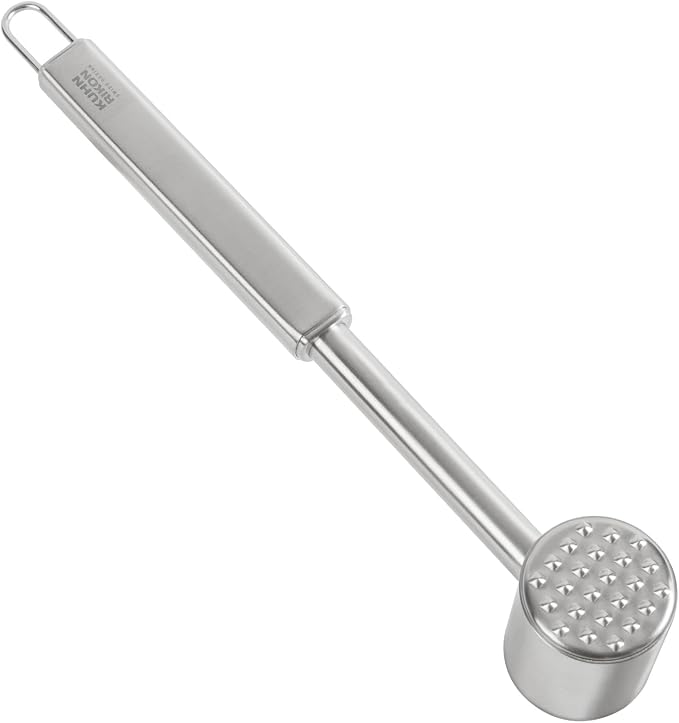 Kuhn Rikon Essential Meat Tenderizer – Dual-Sided Stainless Steel Head for Tenderizing & Flattening Meat – Comfortable Grip Handle