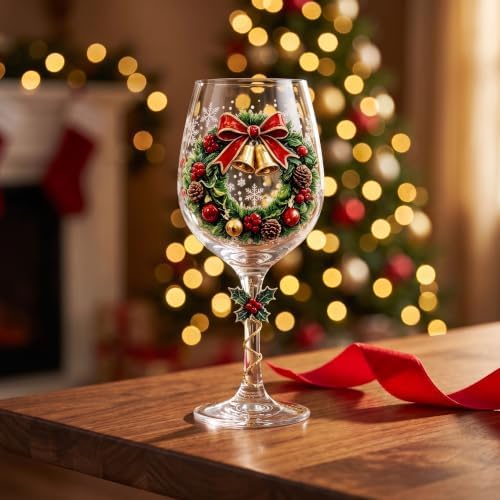 Christmas Wine Glass Collection Gift Box Set, Christmas Wine Glasses, Raised Holiday Goblet with Snowflake Decor, Festive Glassware, Wines & Cocktails, Holiday Party & Table Decor (E)