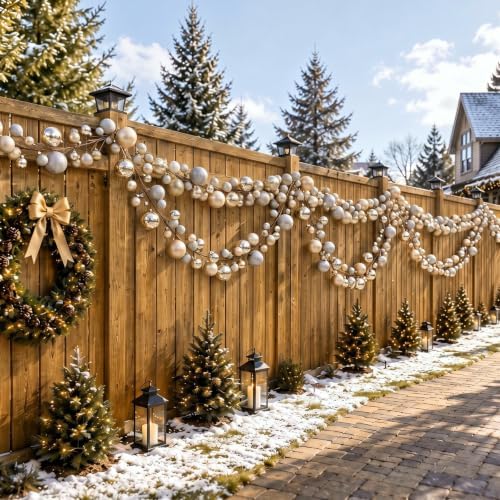 2 Pcs 15 ft Christmas Ball Ornament Garland, Champagne Gold