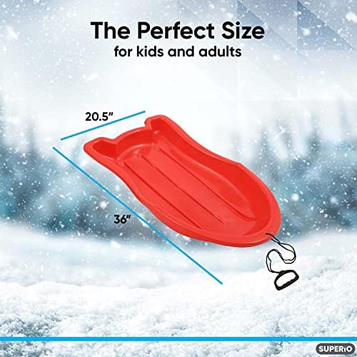 Superio Pack of 3 Toboggan Snow Sled for Kids and Adults, 37" Plastic Sled with Pull Ropes and Handles