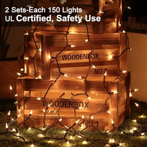 BrizLabs Christmas Lights, 300 Count Warm White Incandescent Light 69.6 ft