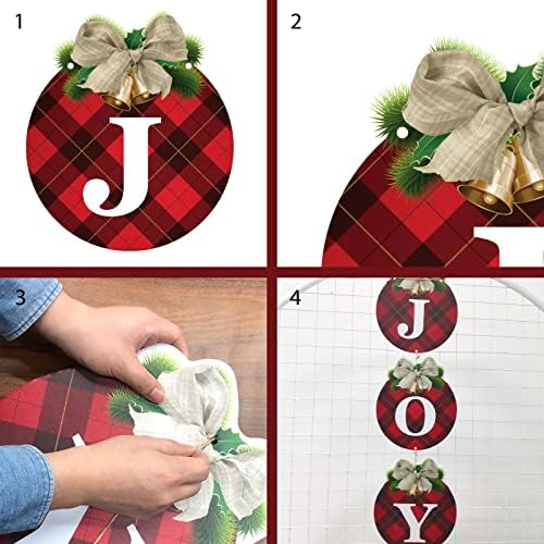 Outdoor Christmas Door Decorations, Joy Sign for Front Door, Buffalo Plaid