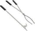 28in Firewood Tongs and Fire Poker Set Stainless Steel | Fire Poker and Fireplace Tongs Log Grabber Set for fire pit outdoor Bonfire Wood Stove Fire Pit Use, Portable Rustproof Saf