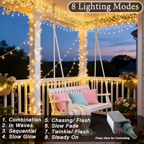 Pooqla 1000 LED Warm White Christmas Lights Indoor Outdoor Decorations, 328 ft String Lights Plug in with Timer, 8 Modes Waterproof Clear Wire Twinkle Fairy Lights for Bedroom Party Classroom Decor