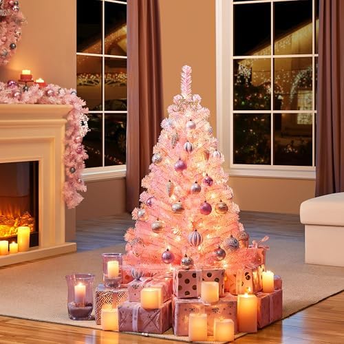 Yaheetech 4ft Pre-lit Artificial Small Christmas Tree with Stand, Pink