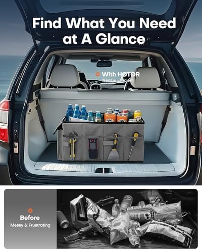 HOTOR Trunk Organizer - Foldable Car Organizer for SUVs & Sedans Storage