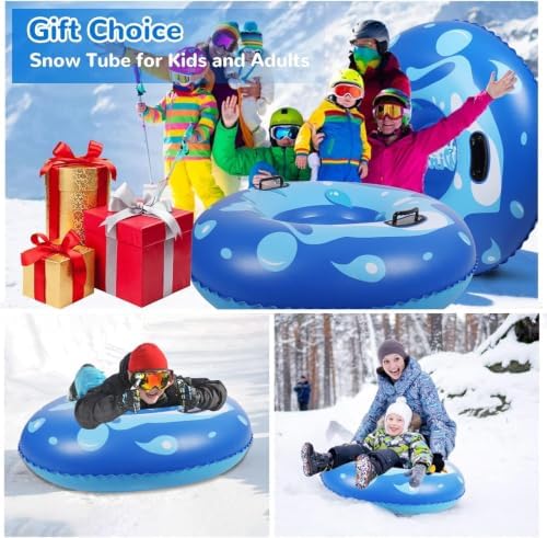 Snow Tube, WOLKEK 40 Inch 2Pack / 47 Inch 1Pack Snow Sled for Kids and Adult, Thickened Heavy Duty Hard Bottom Sleds for Snow with Handles, Winter Toys for Outdoor Sledding Snow Tube Sports