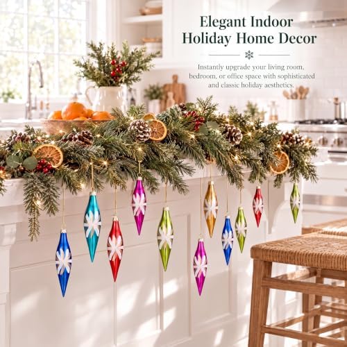 Soaoo 12 Pack Vintage Glass Icicle Christmas Ornaments, Multicolored
