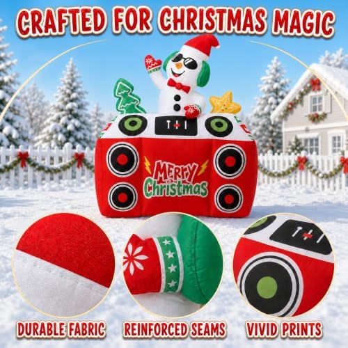 6 FT Christmas Inflatables Snowman DJ Playing Music on Turntable,LED Lights