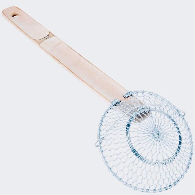 4-Inch Galvanized Steel Spider Strainer – Fine Mesh Skimmer with Natural Bamboo Handle for Cooking & Frying, Ideal for Home & Professional Kitchens