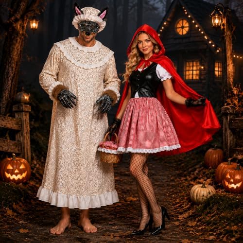 Adult Granny Wolf Costume Big Bad Wolf Outfit Halloween with Hat Mask