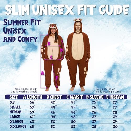 Funziez! Slim Fit Adult Onesie - Animal Costume - Plush Unisex Halloween One Piece Cosplay Suit for Women and Men