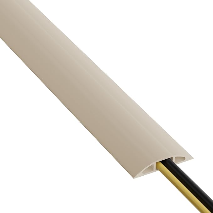 D-Line 6ft Floor Cord Cover, Cable Protector, Hide Extension Cords, Protect Cords, Prevent Cable Trips, Heavy Duty Cord Hider - Cable Cavity = 0.63" (W) x 0.31" (H) - Beige