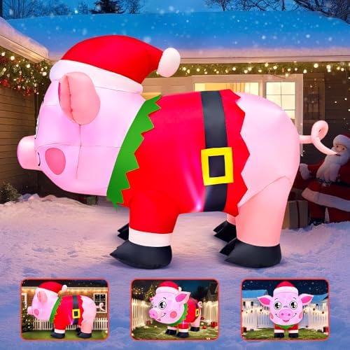5FT Christmas Inflatables Outdoor Decorations Pig Blow up Yard Décor