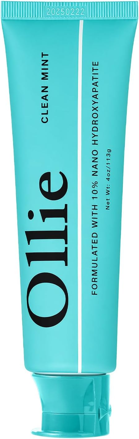Ollie Fluoride Free 10% Nano Hydroxyapatite Toothpaste, Clean Mint, 4oz | Rod-Shaped Nano HAP, Remineralizes Enamel, Reduces Sensitivity, Reverses Small Cavities, Naturally Whitens Teeth, (Pack of 1)