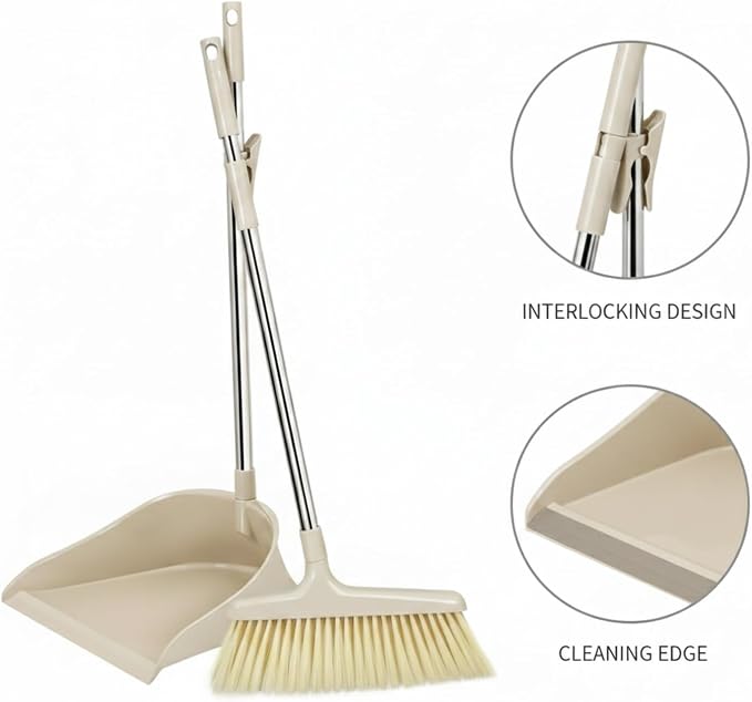 Broom and Dustpan Set with Standing Storage, Interlocking Sweep Kit with Cleaning Edge for Home Cleaning