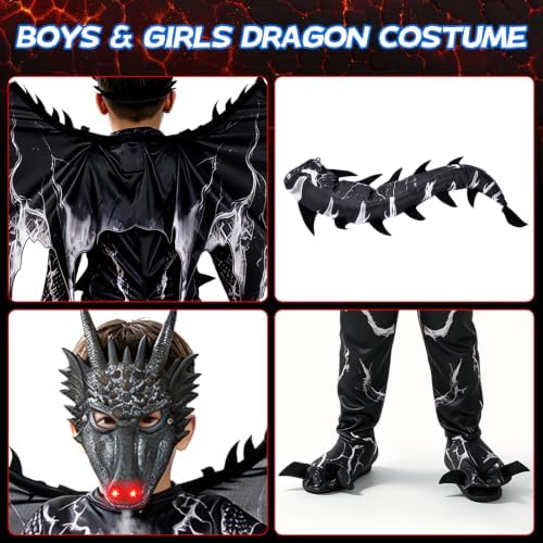 Kids Dragon Costume, Boys Dragon Halloween Costume with Mask, Wings & Tail