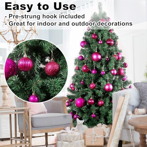 Fuchsia 2.5" Christmas Balls Christmas Tree Decoration Ornaments Shatterproof Hanging Balls for Birthday Halloween Holiday Wedding Decorations Set of 10pcs