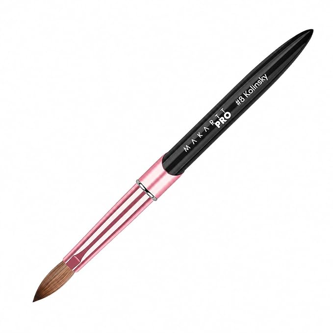 MakarttPro Kolinsky Acrylic Nail Brush Size 8 – 100% Pure Kolinsky Hair Nail Brush for Acrylic Application, Professional Nail Brush for Smaller Bead Control, Anti-Clogging, Acetone Resistant Handle