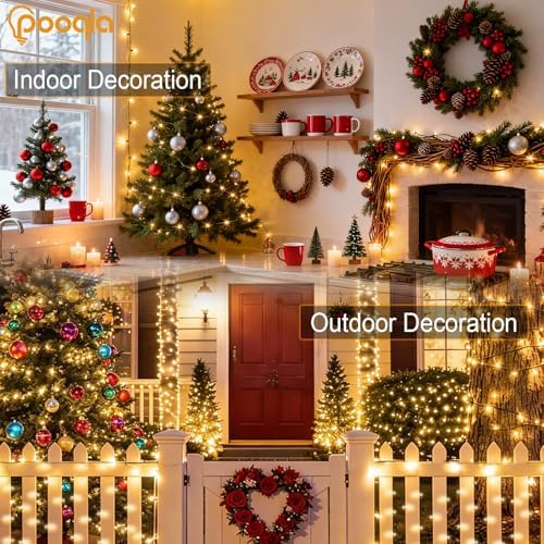 Pooqla 1000 LED Warm White Christmas Lights Indoor Outdoor Decorations, 328 ft String Lights Plug in with Timer, 8 Modes Waterproof Clear Wire Twinkle Fairy Lights for Bedroom Party Classroom Decor