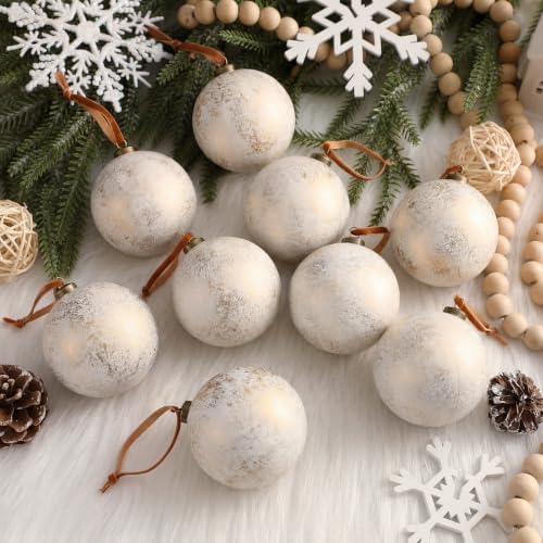 Yunlly 12 Pcs Neutral Christmas Ornament, Ivory White, 4''