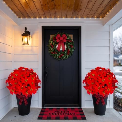 Daynight 2Pcs Artificial Poinsettia Plants with Stakes Outdoor, 24 Inch Red