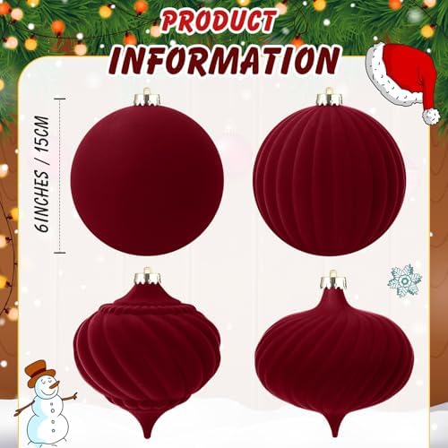 Civaner 4 Pcs Large Velvet Christmas Ball,6 Inch,Burgundy