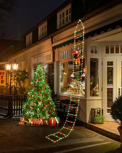 Toodour LED Christmas Lights - 10ft Christmas Decorative Ladder Lights with Santa Claus, Xmas Decorations Light for Indoor Outdoor, Window, Garden, Home, Wall, Xmas Tree Decor - Red & Green