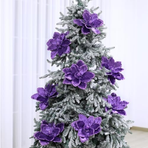 Thiccywoov 8 Pcs Large 12" Christmas Magnolia Flowers, Purple