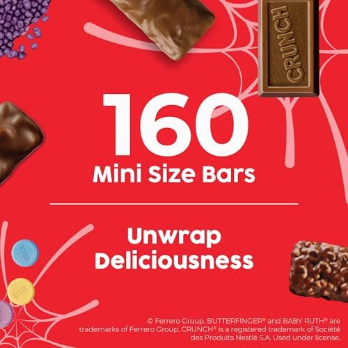 Butterfinger, CRUNCH Baby Ruth, Nerds, SweetTarts, Mini Size Assorted Candy, Bulk 160 Count Variety Pack, 44.8 oz