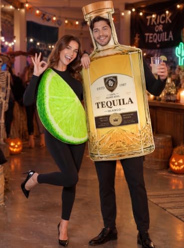 Tequila and Lime Couples Costume for Adults, 3D Tequila Bottle and Lime Slice Halloween Costume Set, Funny Matching Party Costume for Couples, Friends and Costume Contests