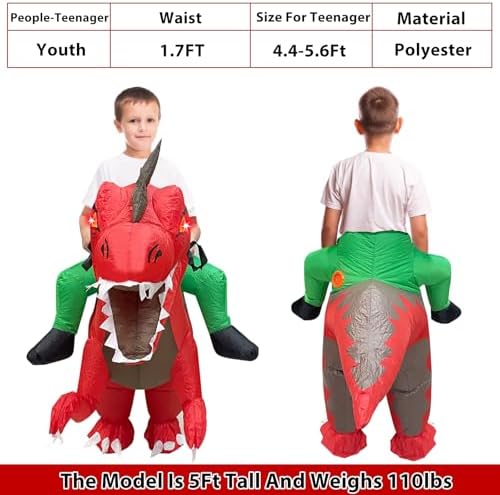 Camlinbo Kids Halloween Inflatable Costume, Dinosaur T-Rex Blow up Rider Costume with LED Eyes for Halloween Cosplay Party