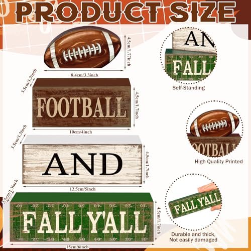 Lineshading 4 Pcs Fall Football Table Decorations for Home Sport Block Sign