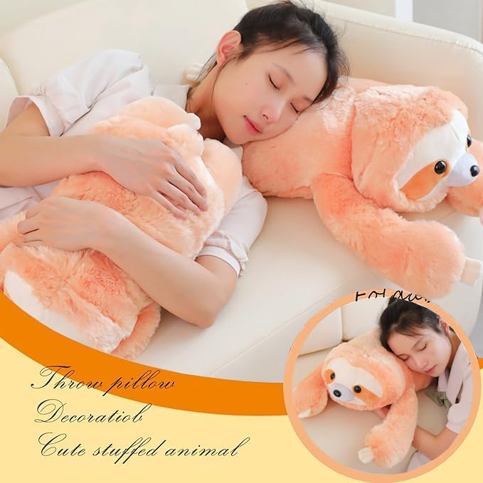 ELAINREN Big Pink Sloth Plush Huggable Pillow Three Toed Sloth Stuff/19''