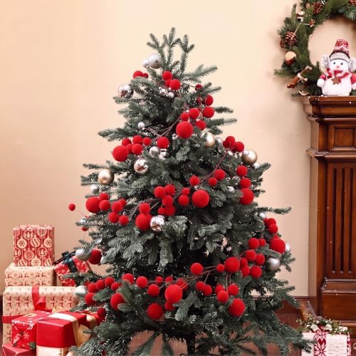 2 Pcs 9 ft Red Velvet Christmas Ball Ornament Garland