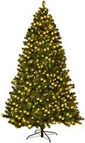 HAPPYGRILL 7.5FT Pre-lit Christmas Tree Artificial Hinged Xmas Tree for Home Holiday Décor, Metal Stand PVC Material 400 LED Lights, 1346 Branches Easy Setup & Storage