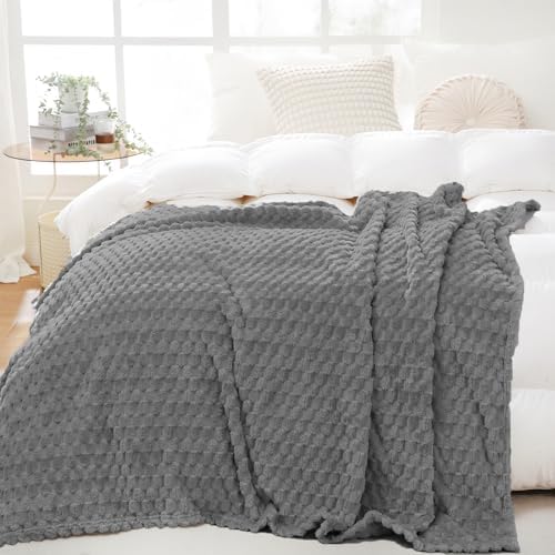Puncuntex Grey Throw Blanket 108"×90" inches Fuzzy 3D Jacquard Decorative
