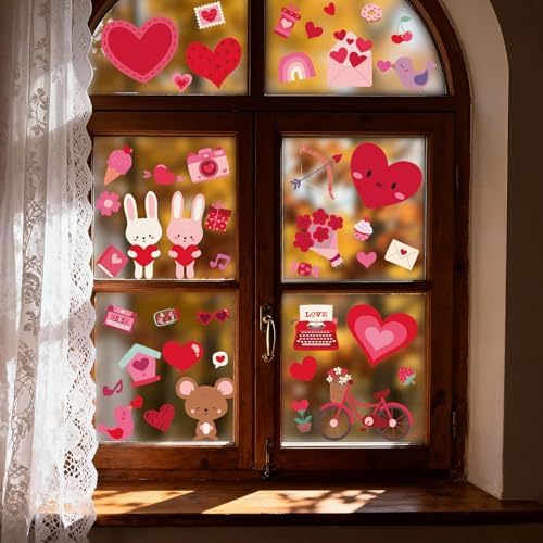 Valentines Day Window Clings Decor Cute Heart Stickers Decorations for Kids